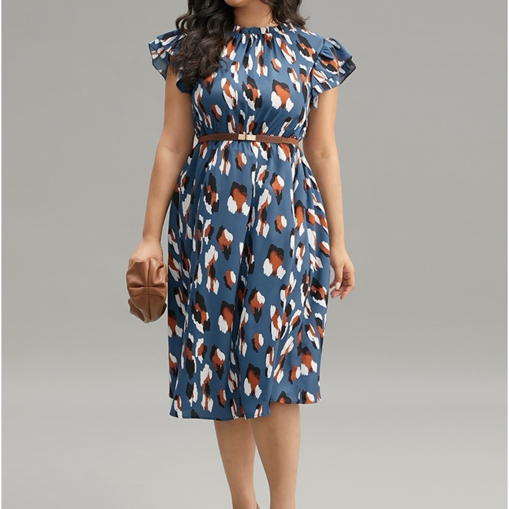 BloomChic Blue and Brown Midi Dress